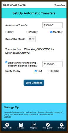 First Home Saver App Screenshot - Automatic transfers screen